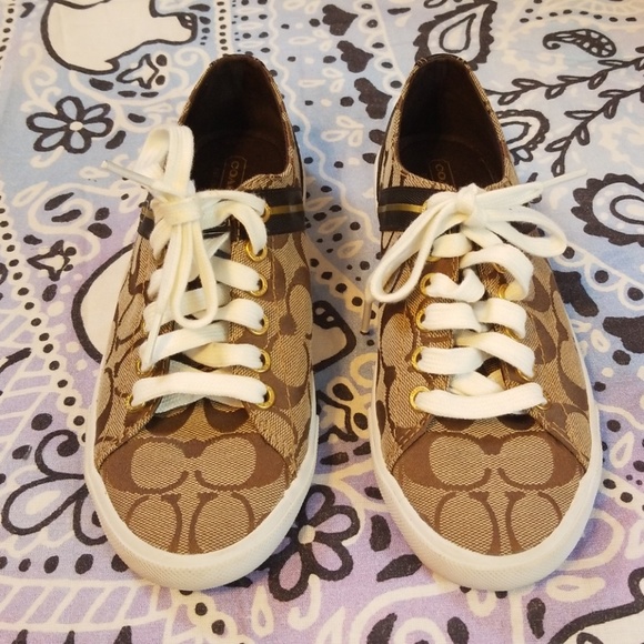 Coach Shoes - Coach Lesley Logo Brown Tennis Shoes Sneakers
